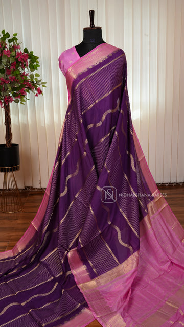 Premium Crepe Silk Saree With Zari Checks And Contrast Border