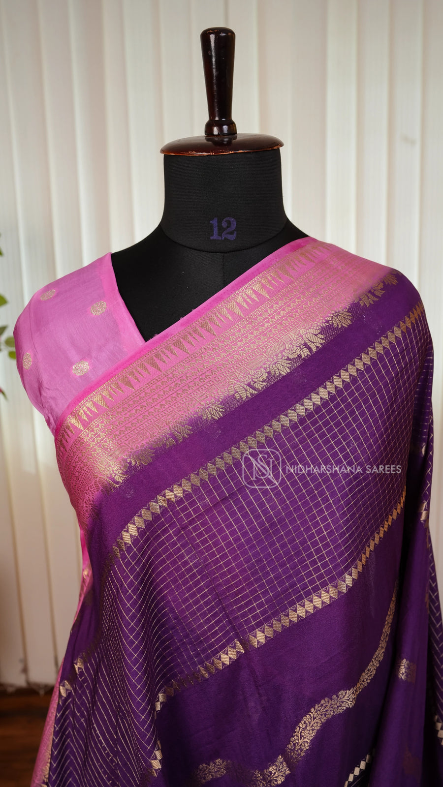 Premium Crepe Silk Saree With Zari Checks And Contrast Border