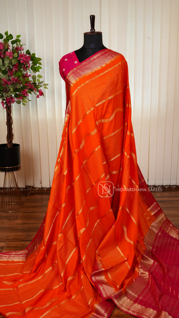 Premium Crepe Silk Saree With Zari Checks And Contrast Border