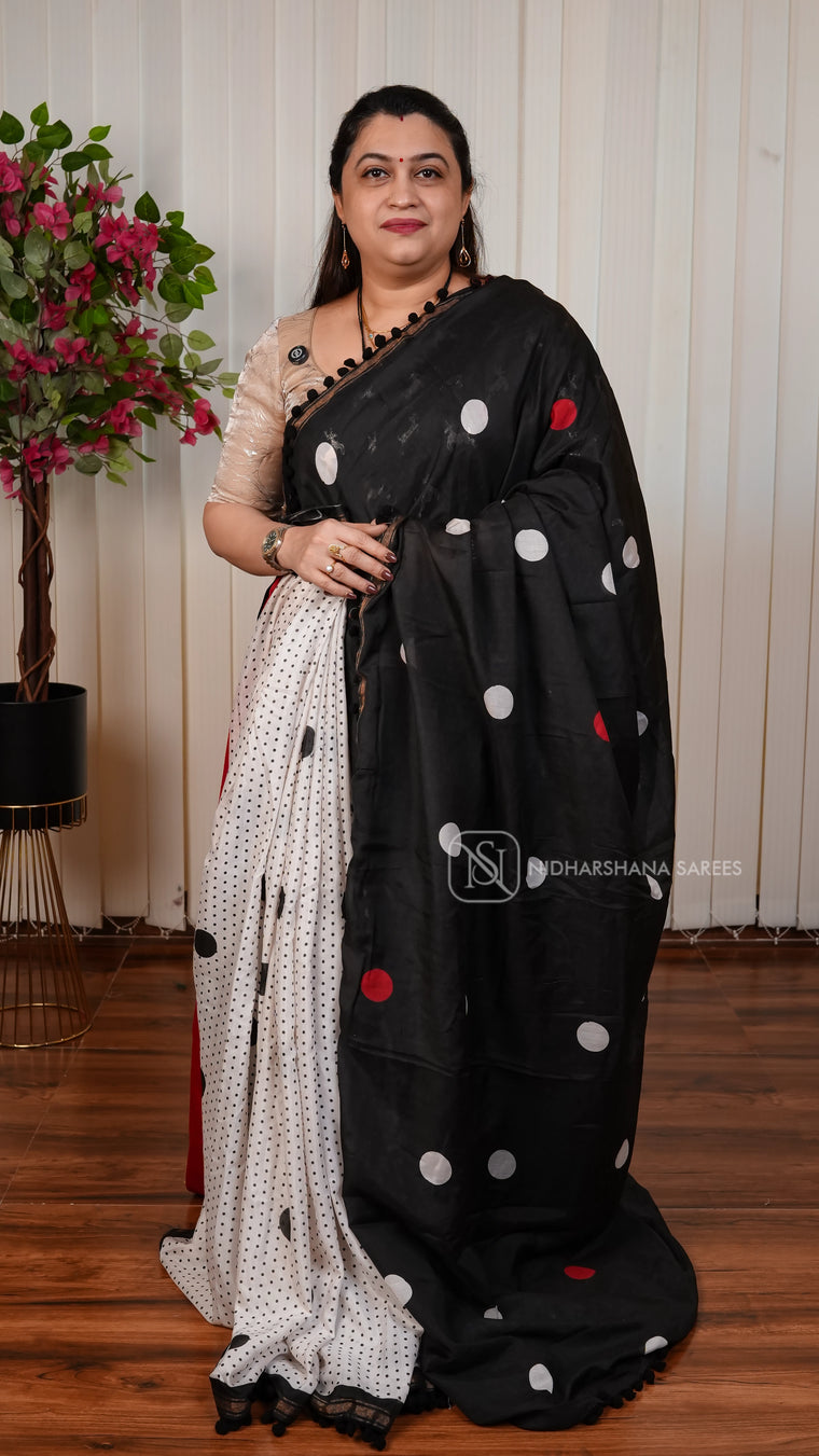 Light Weight Mix Cotton Saree With Polka Butta Concept