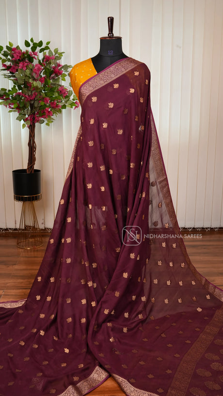 Light Weight Georgette Saree With Floral Zari Butta And Zari Weaving Border