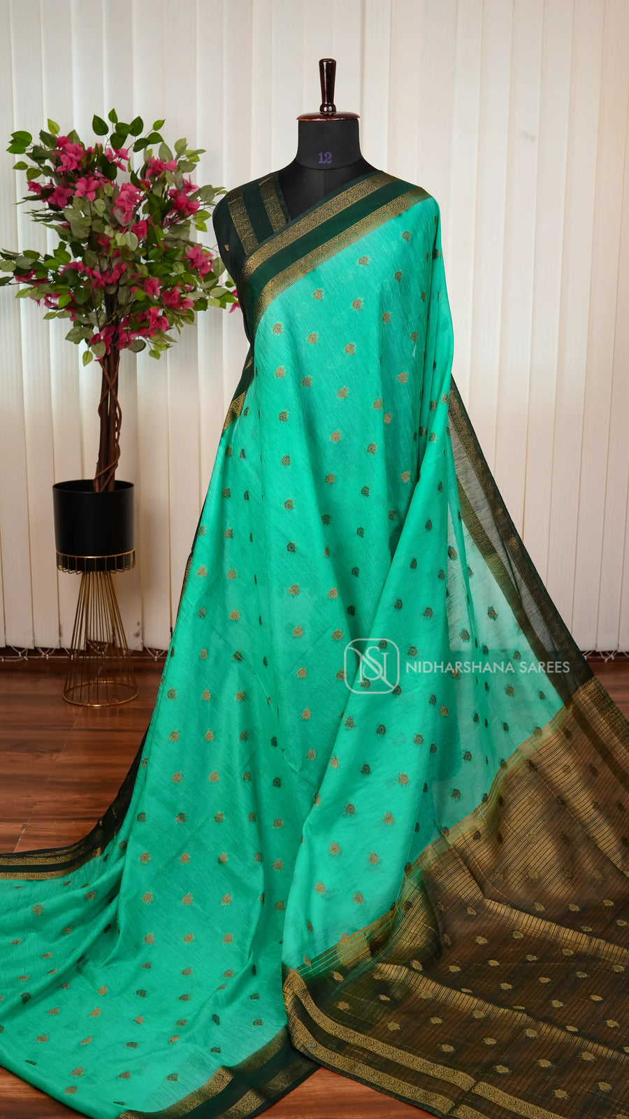 Mix Cotton Saree With Zari Butta And Contrast Gap Style Border