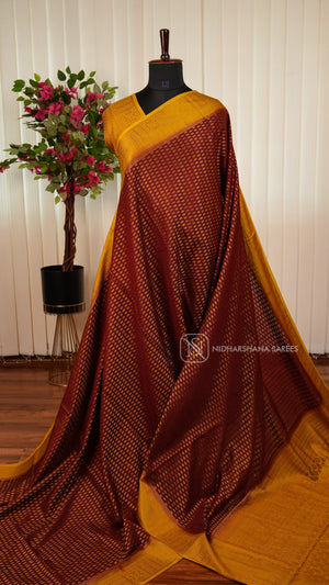 Semi Crepe Silk Saree With Zari Butta And Contrast Border