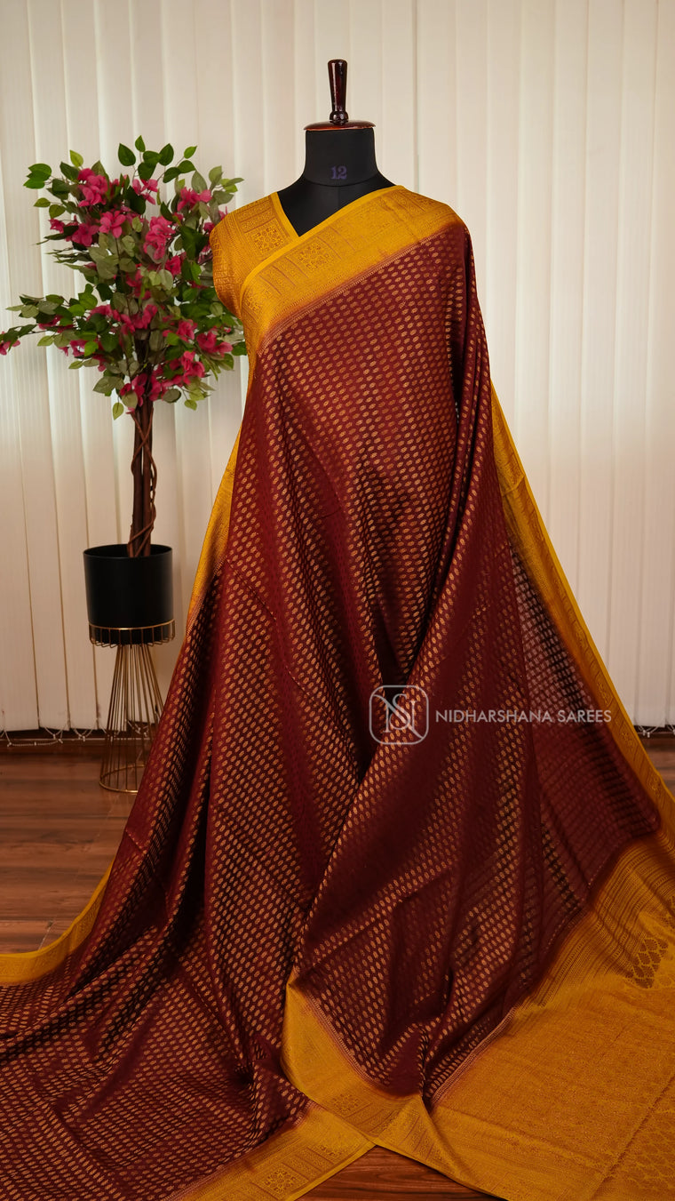 Semi Crepe Silk Saree With Zari Butta And Contrast Border