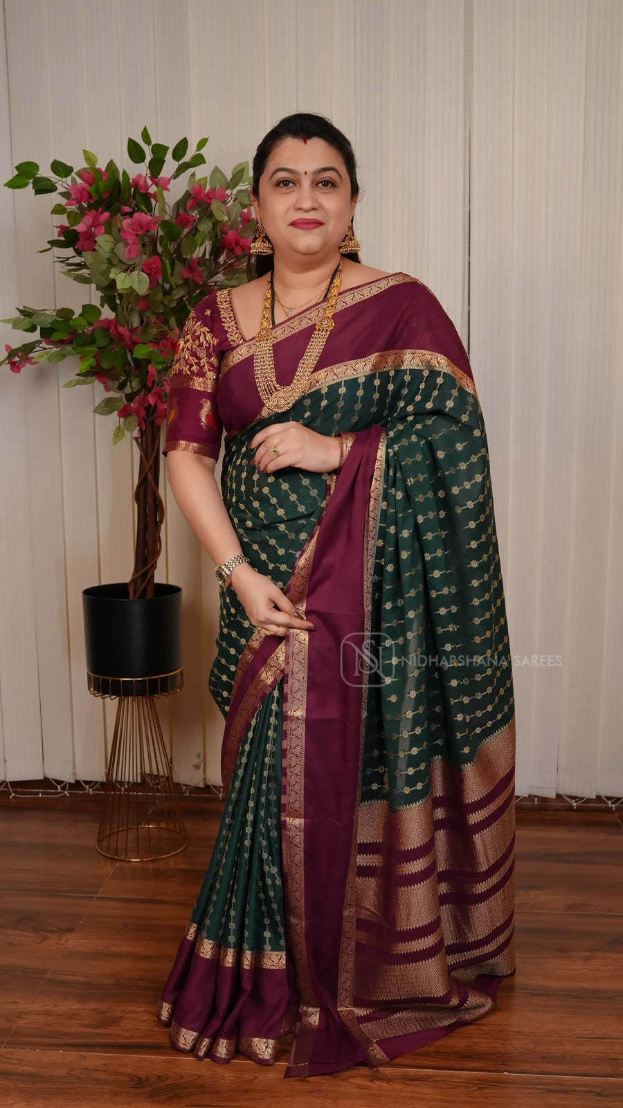 Premium Crepe Silk Saree With Floral Zari Lines And Contrast Gap Style Border