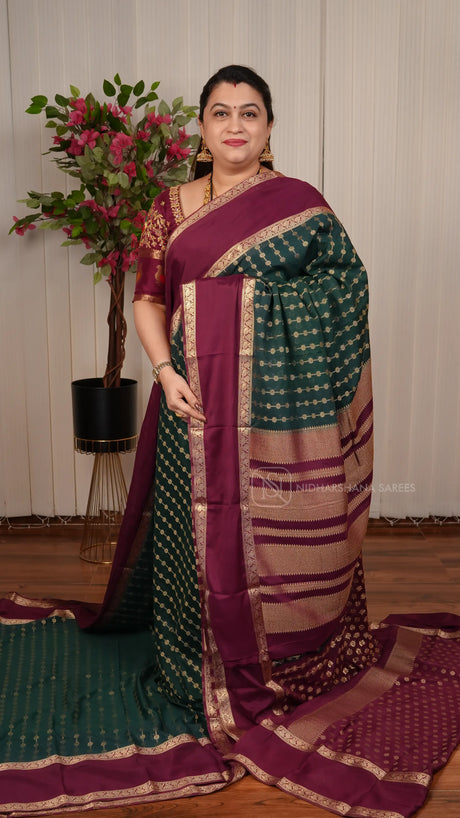 Premium Crepe Silk Saree With Floral Zari Lines And Contrast Gap Style Border