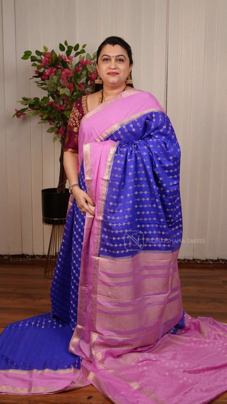Premium Crepe Silk Saree With Floral Zari Lines And Contrast Gap Style Border