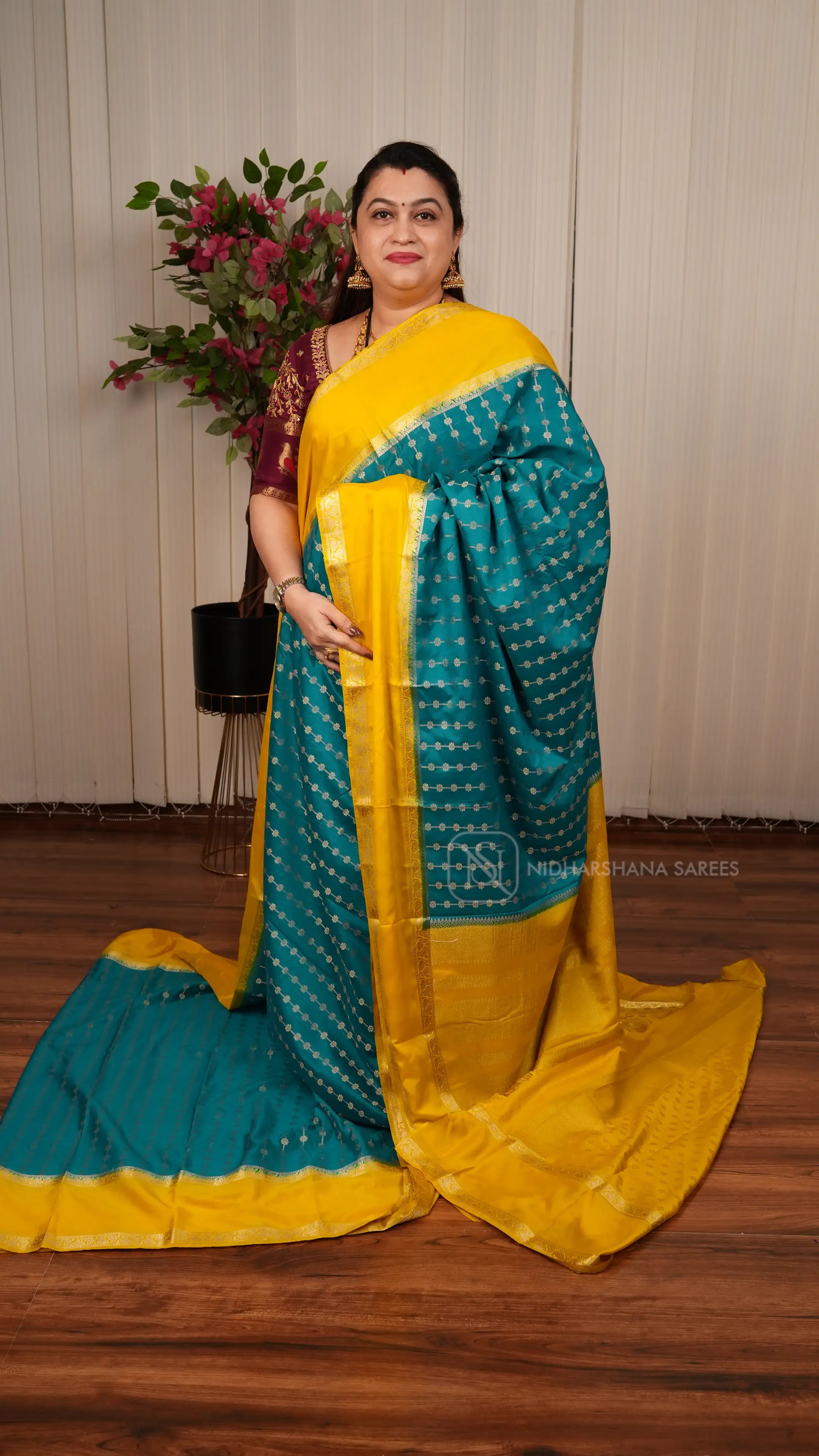 Premium Crepe Silk Saree With Floral Zari Lines And Contrast Gap Style Border