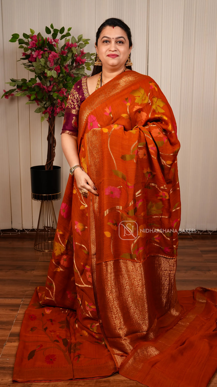 Tussar Georgette Saree With Complete Meena Concept And Banarasi Pallu