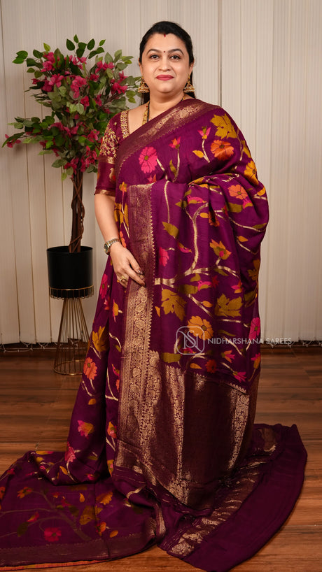 Tussar Georgette Saree With Complete Meena Concept And Banarasi Pallu