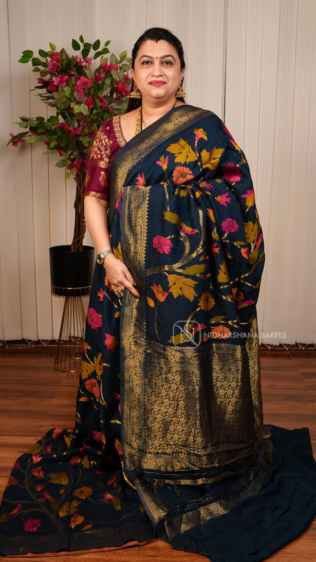 Tussar Georgette Saree With Complete Meena Concept And Banarasi Pallu