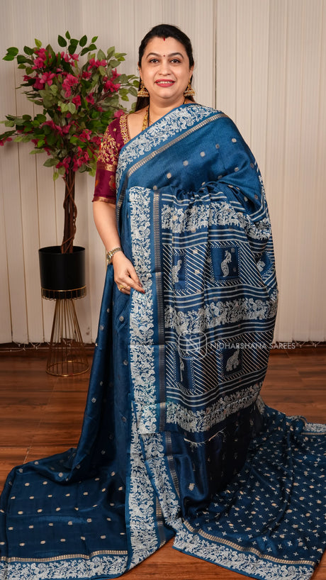Semi Tussar Georgette Saree With Zari Butta And Printed Concept Border