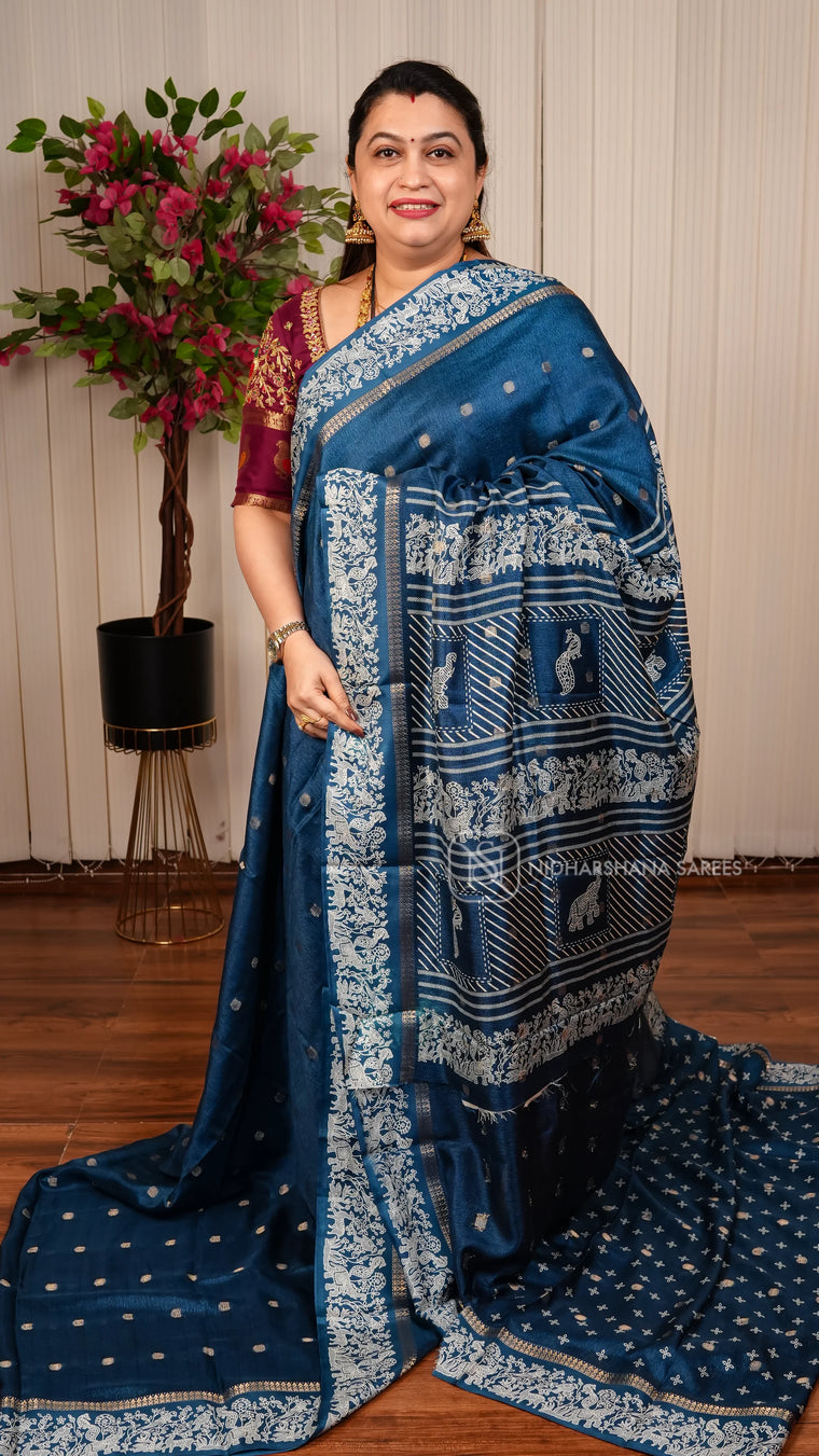 Semi Tussar Georgette Saree With Zari Butta And Printed Concept Border