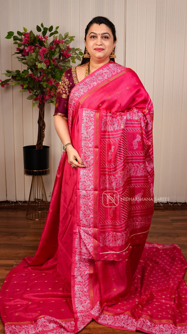 Semi Tussar Georgette Saree With Zari Butta And Printed Concept Border