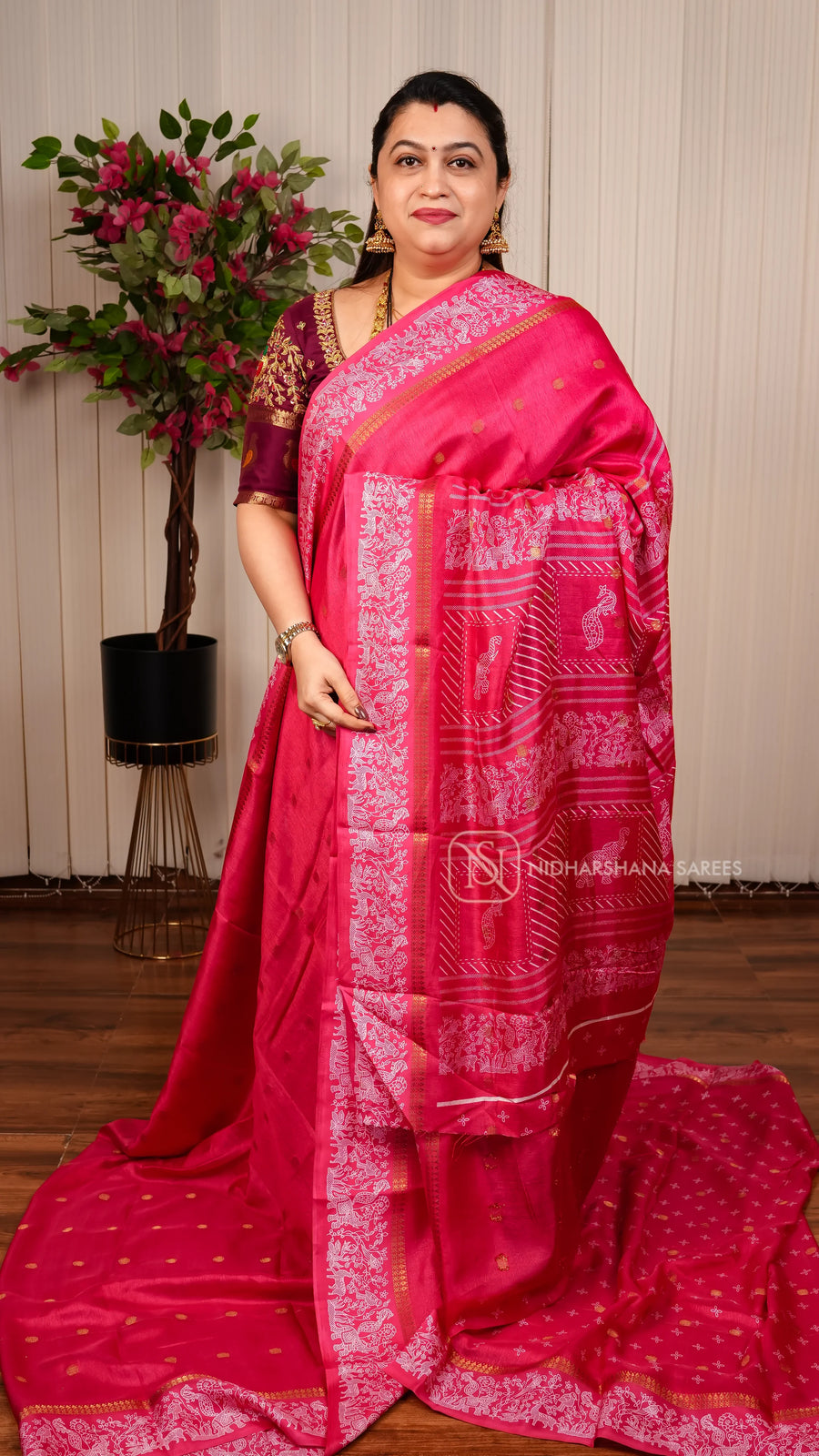 Semi Tussar Georgette Saree With Zari Butta And Printed Concept Border