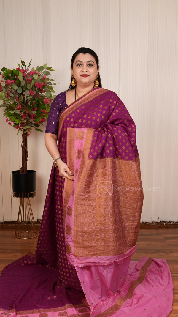Semi Kathan Silk Saree With Antic Zari Butta And Contrast Border