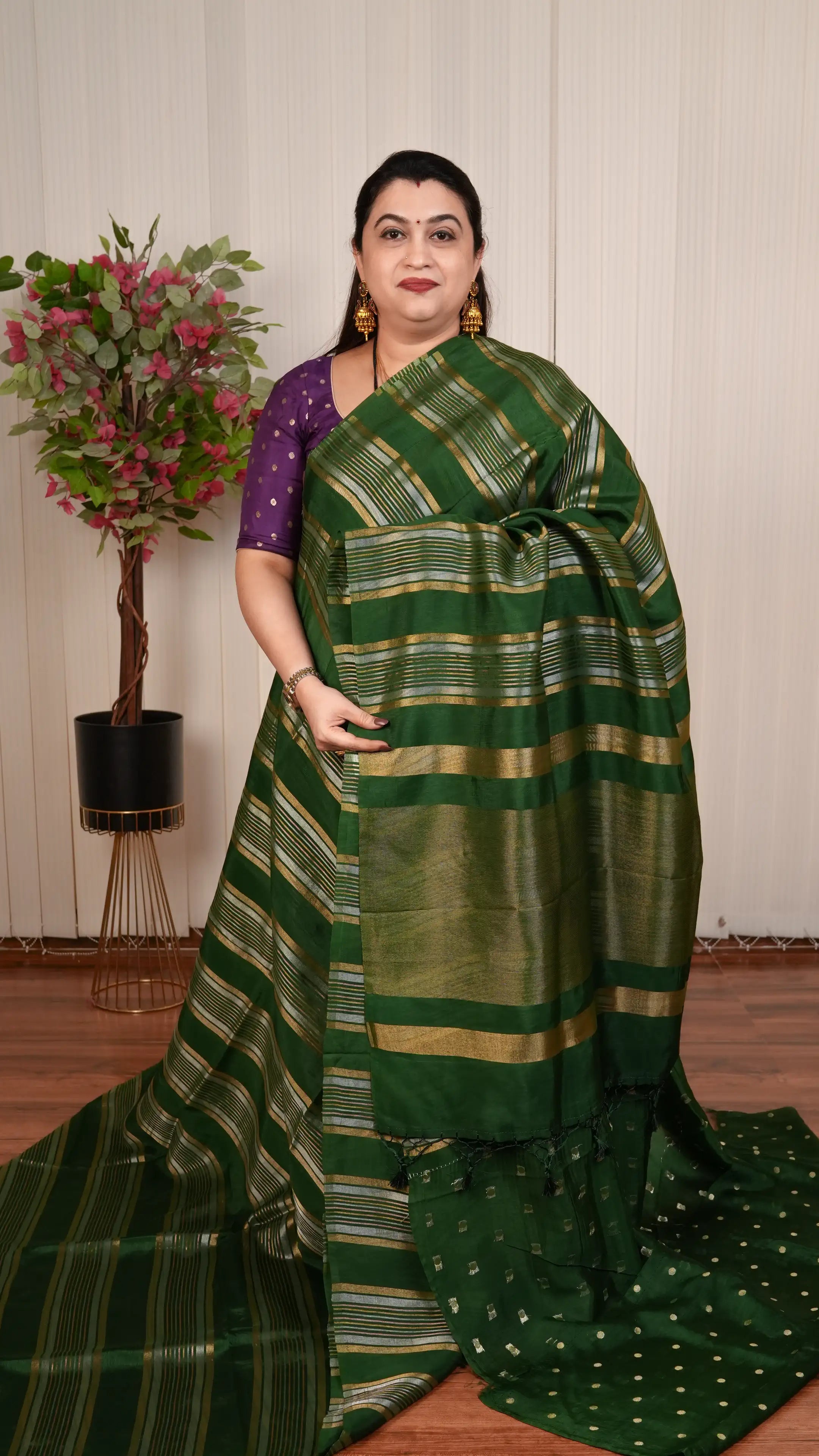 Light Weight Tissue By Semi Crepe Silk With Silver And Gold Zari Lines