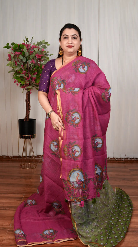 Linen Cotton With Hathi kalamkari Print
