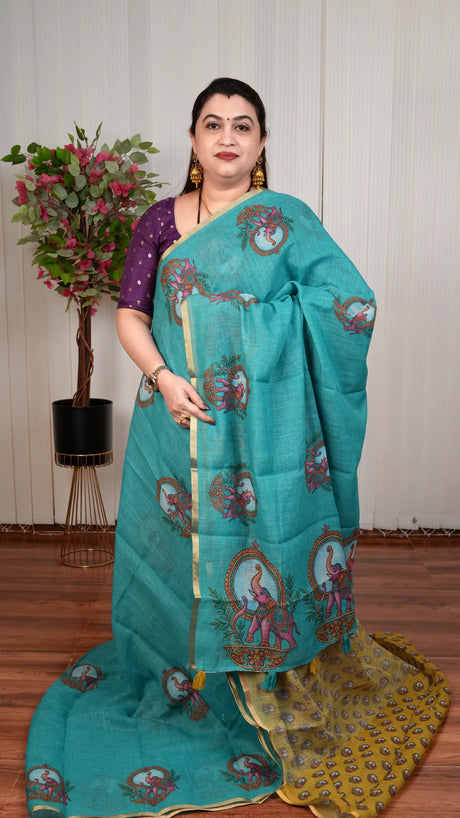 Linen Cotton With Hathi kalamkari Print
