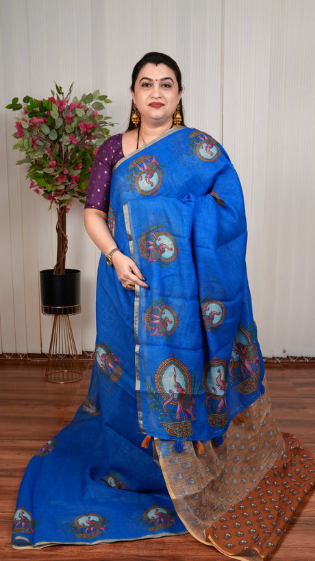 Linen Cotton With Hathi kalamkari Print
