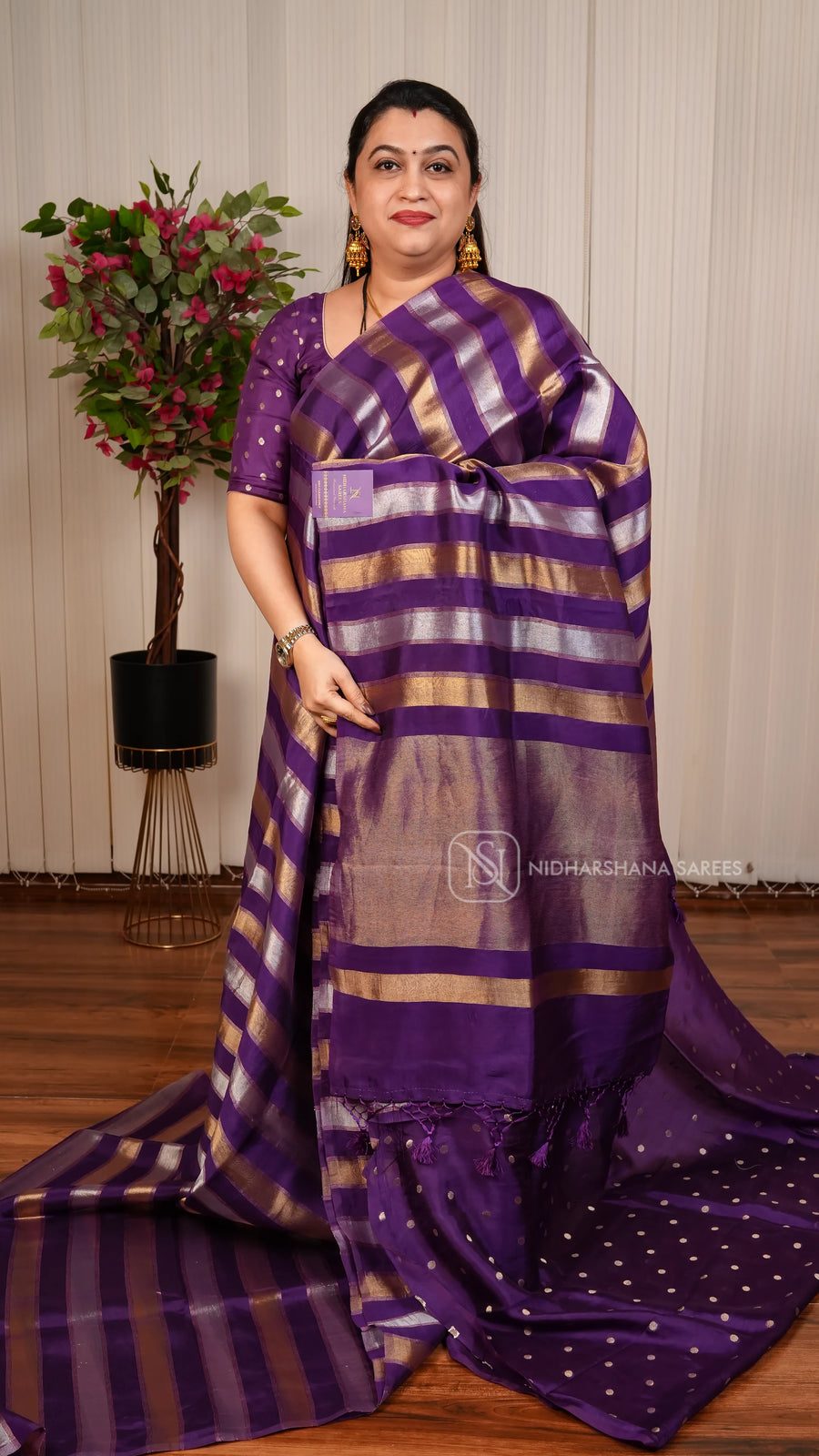 Light Weight Tissue By Semi Crepe Silk With Silver And Gold Zari Concept