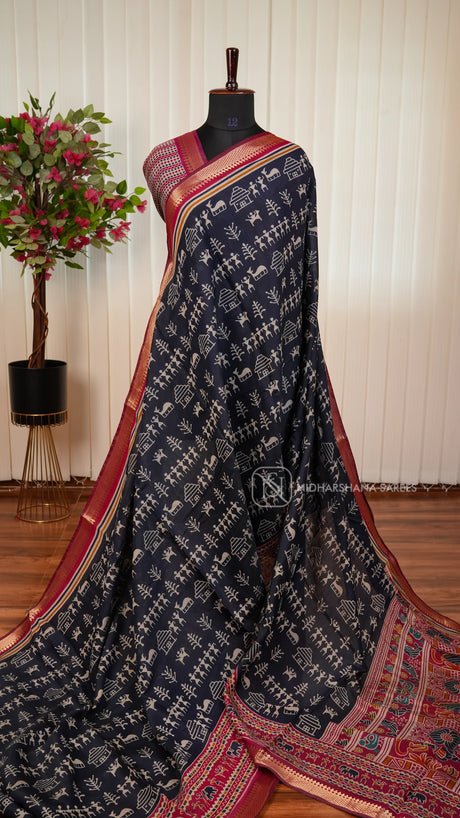Viscose Cotton With Digital Print And Chit Zari Border