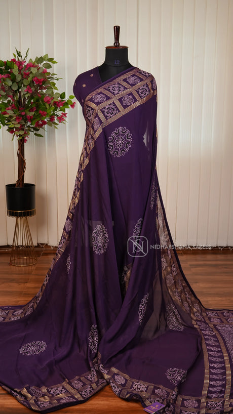Semi Georgette With Digital Print And Foil Print Border