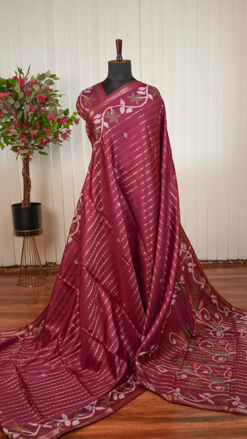 Semi Dola With Zari Lines And Digital Print Border