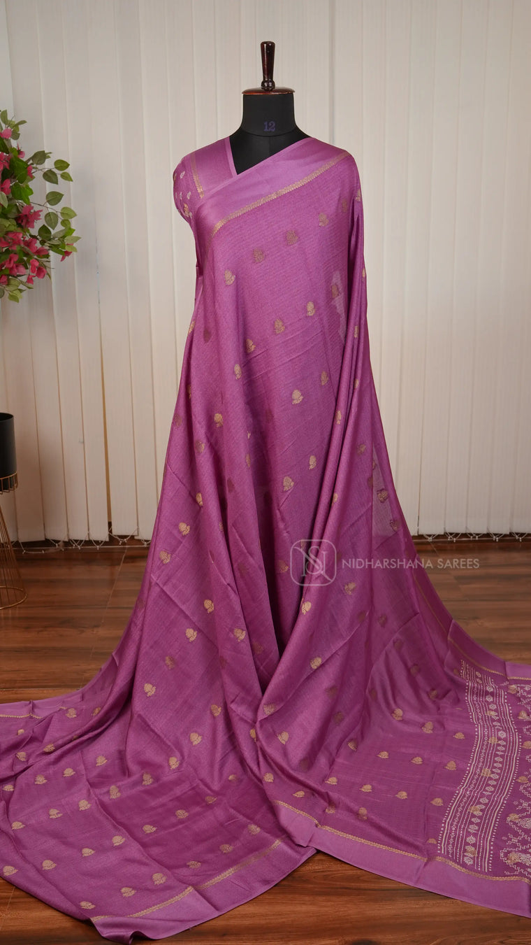 Tussar Georgette Saree With Zari Butta And Printed Pallu
