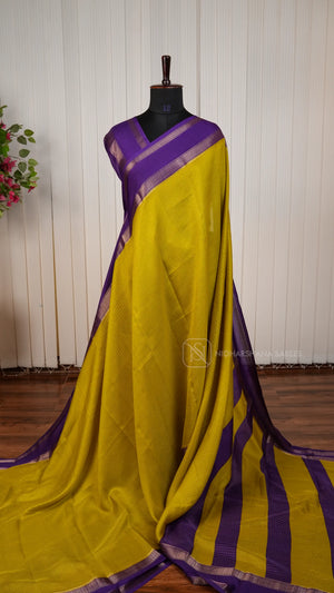 Semi Crepe Georegette  With Zari Checks And Contrast Gap Style Border