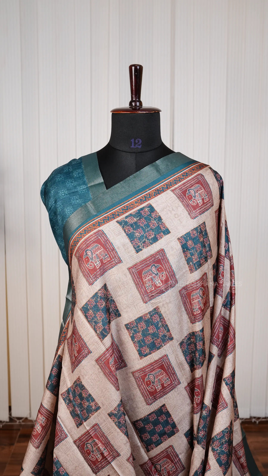 Semi Matka Tussar With Box Pattern Digital Print