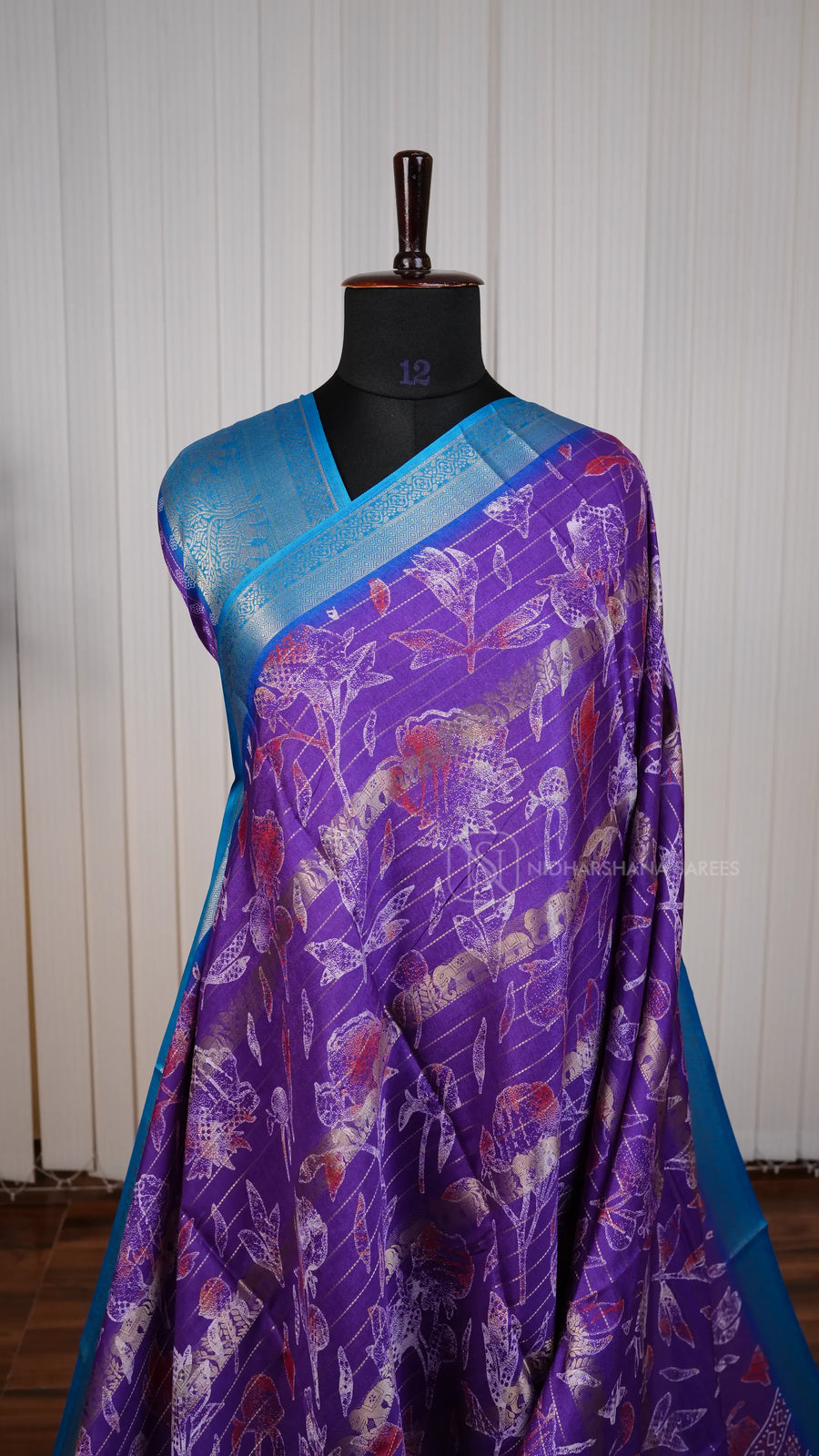 Semi Dola With Floral Digital Print And Zari Border