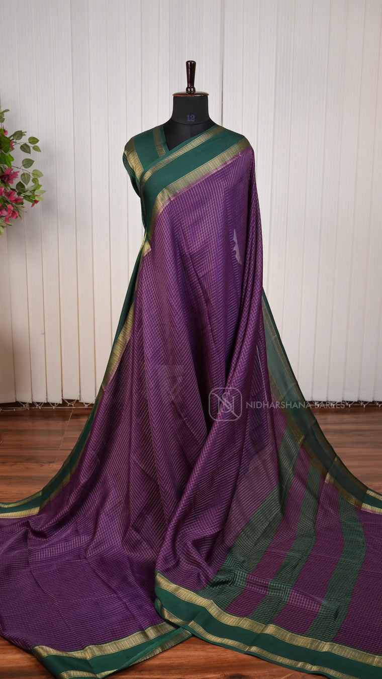Semi Crepe Georegette  With Zari Checks And Contrast Gap Style Border