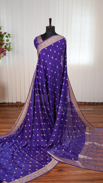 Glass Organza Saree With Meena Butta And Meena Border