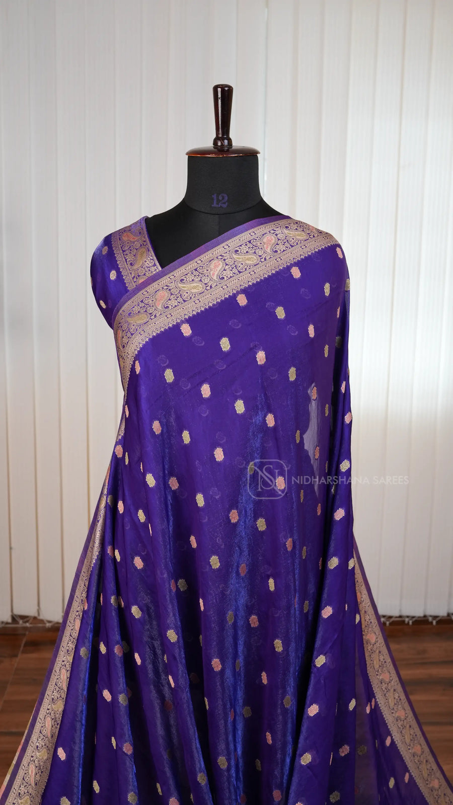 Glass Organza Saree With Meena Butta And Meena Border