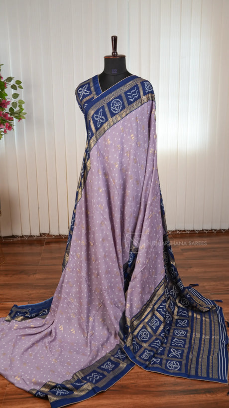 Semi Georgette Saree With Bandhej And Foil Print Butta Concept