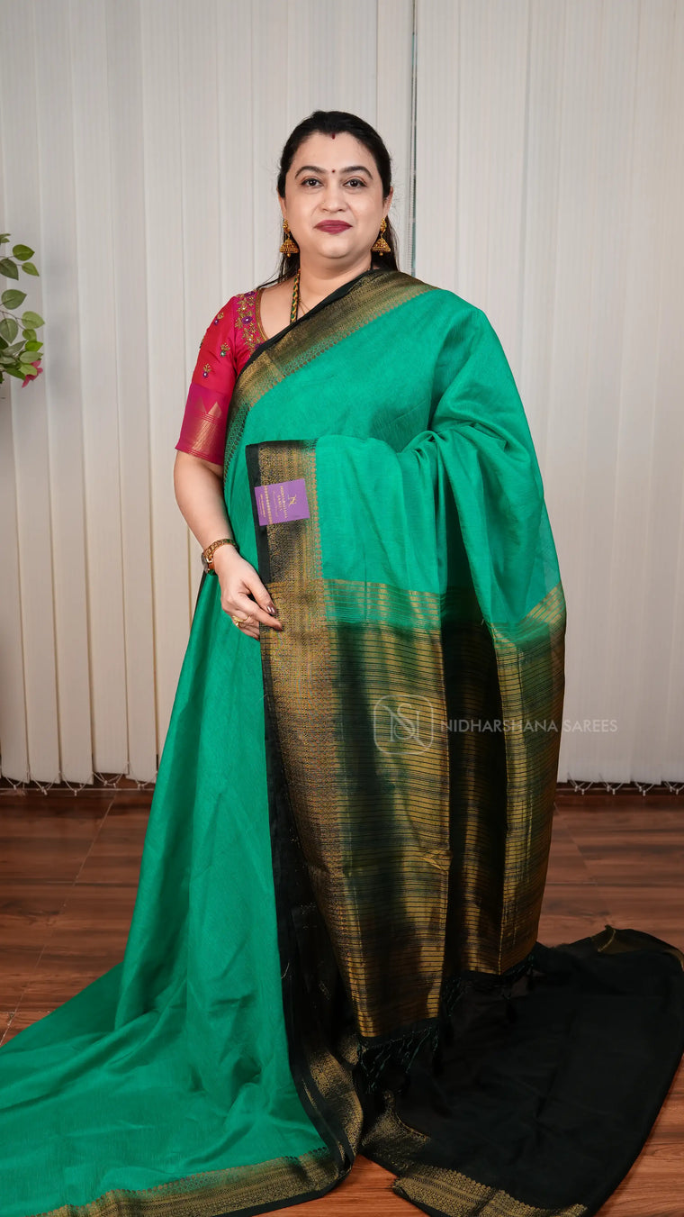Mix Cotton Saree With Contrast Zari Border