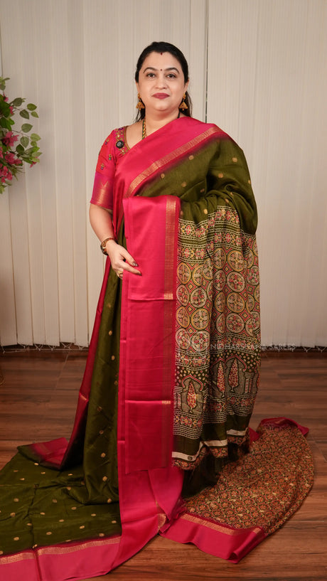 Semi Tussar Georgette Saree With Zari Butta And Satin Border