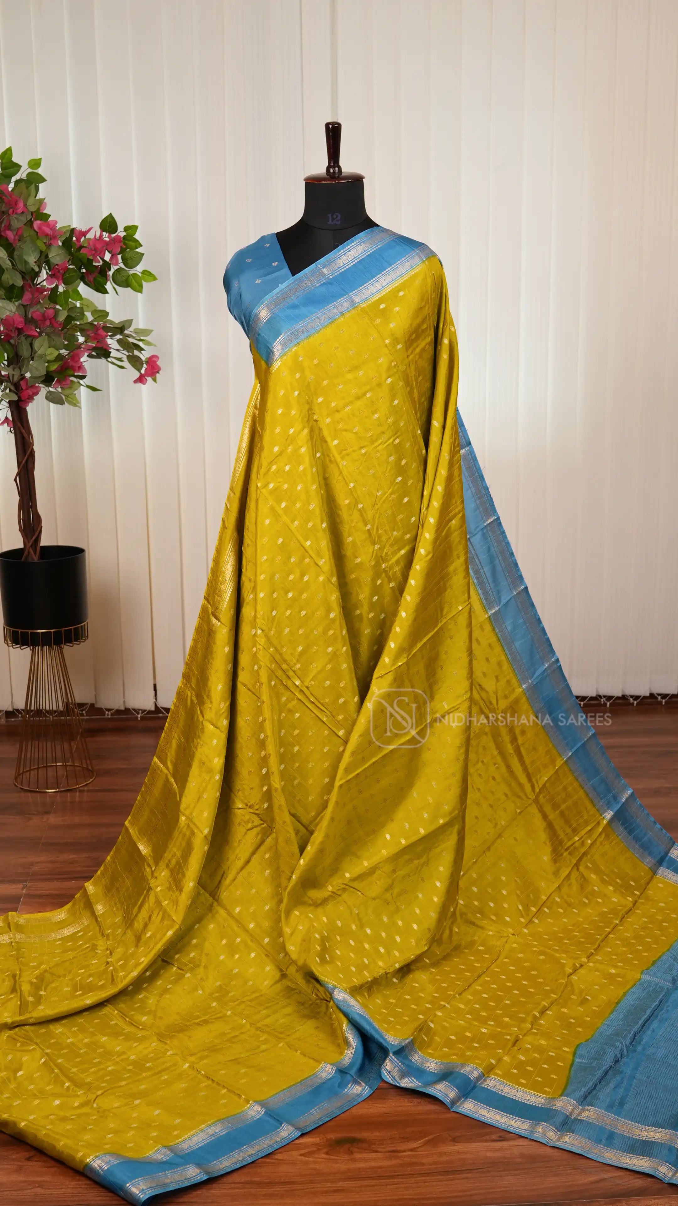 Tussar By Raw Silk With Siver And Gold Zari Butta And Gap Style Border