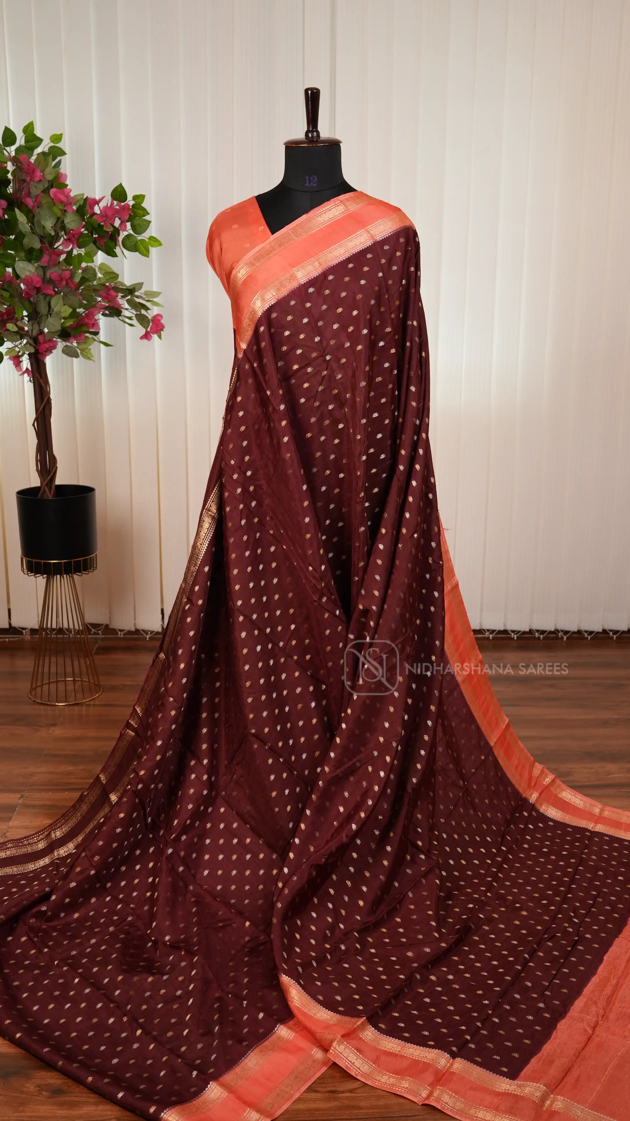 Tussar By Raw Silk With Siver And Gold Zari Butta And Gap Style Border