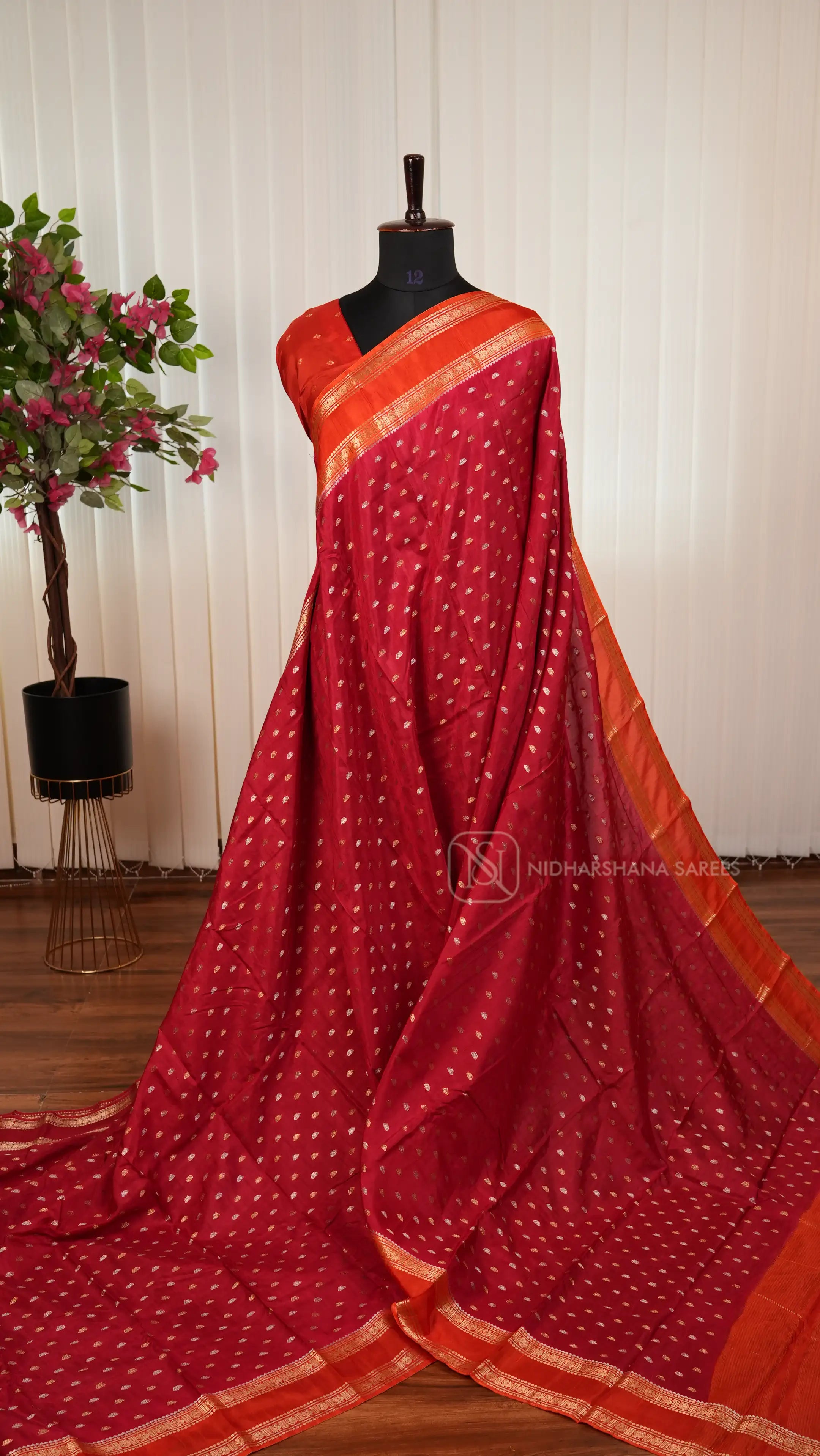 Tussar By Raw Silk With Siver And Gold Zari Butta And Gap Style Border