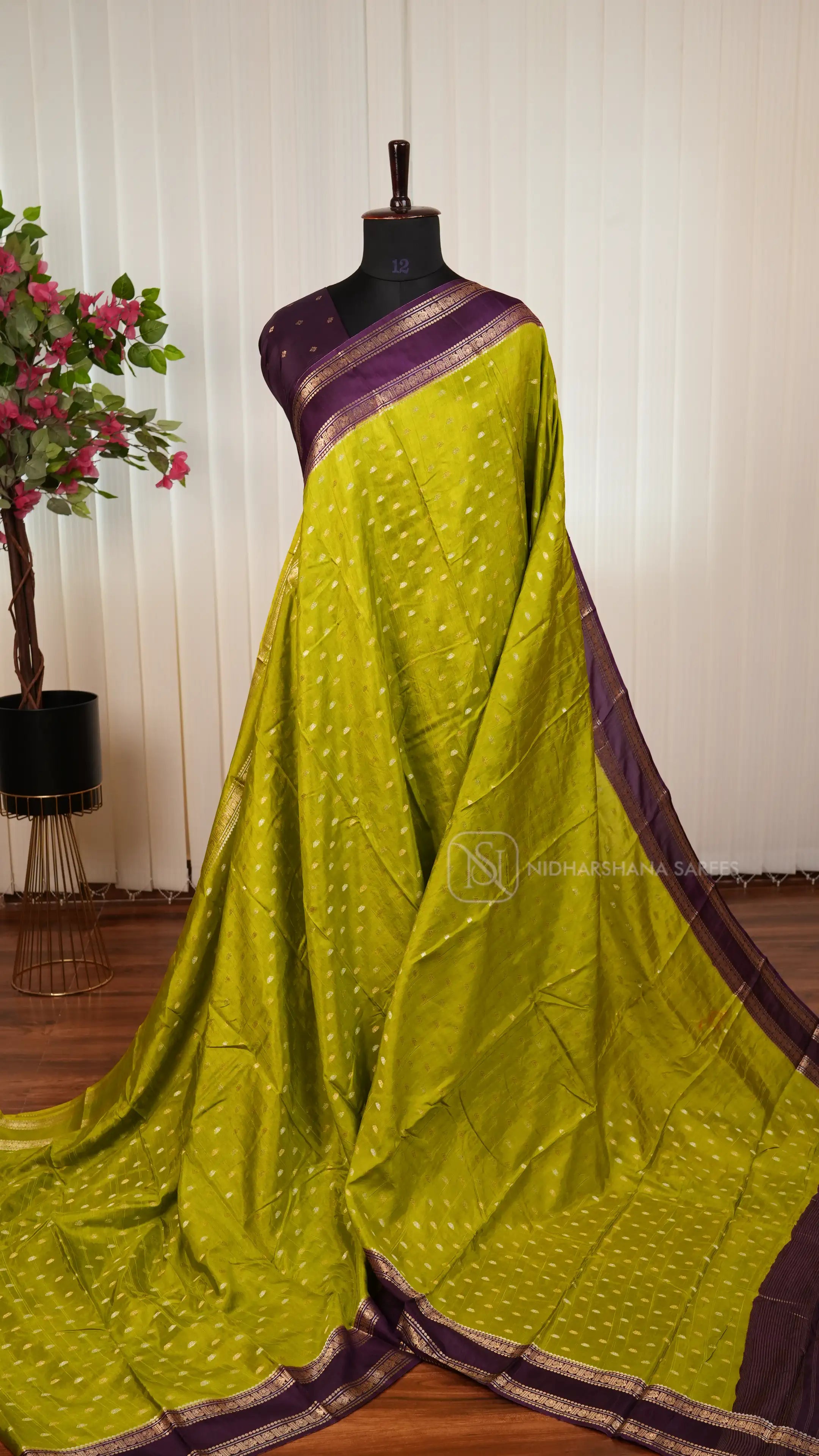 Tussar By Raw Silk With Siver And Gold Zari Butta And Gap Style Border
