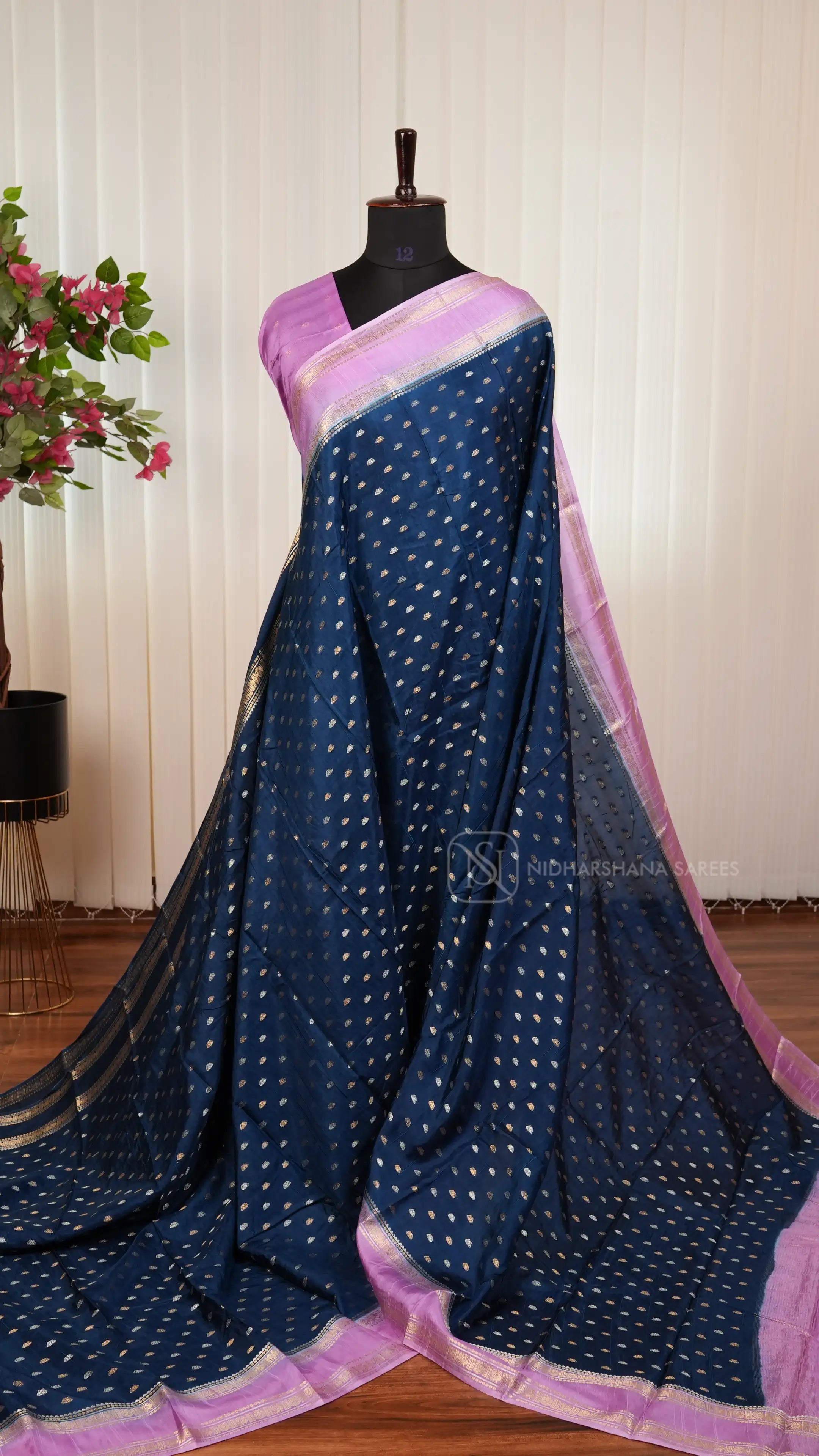 Tussar By Raw Silk With Siver And Gold Zari Butta And Gap Style Border