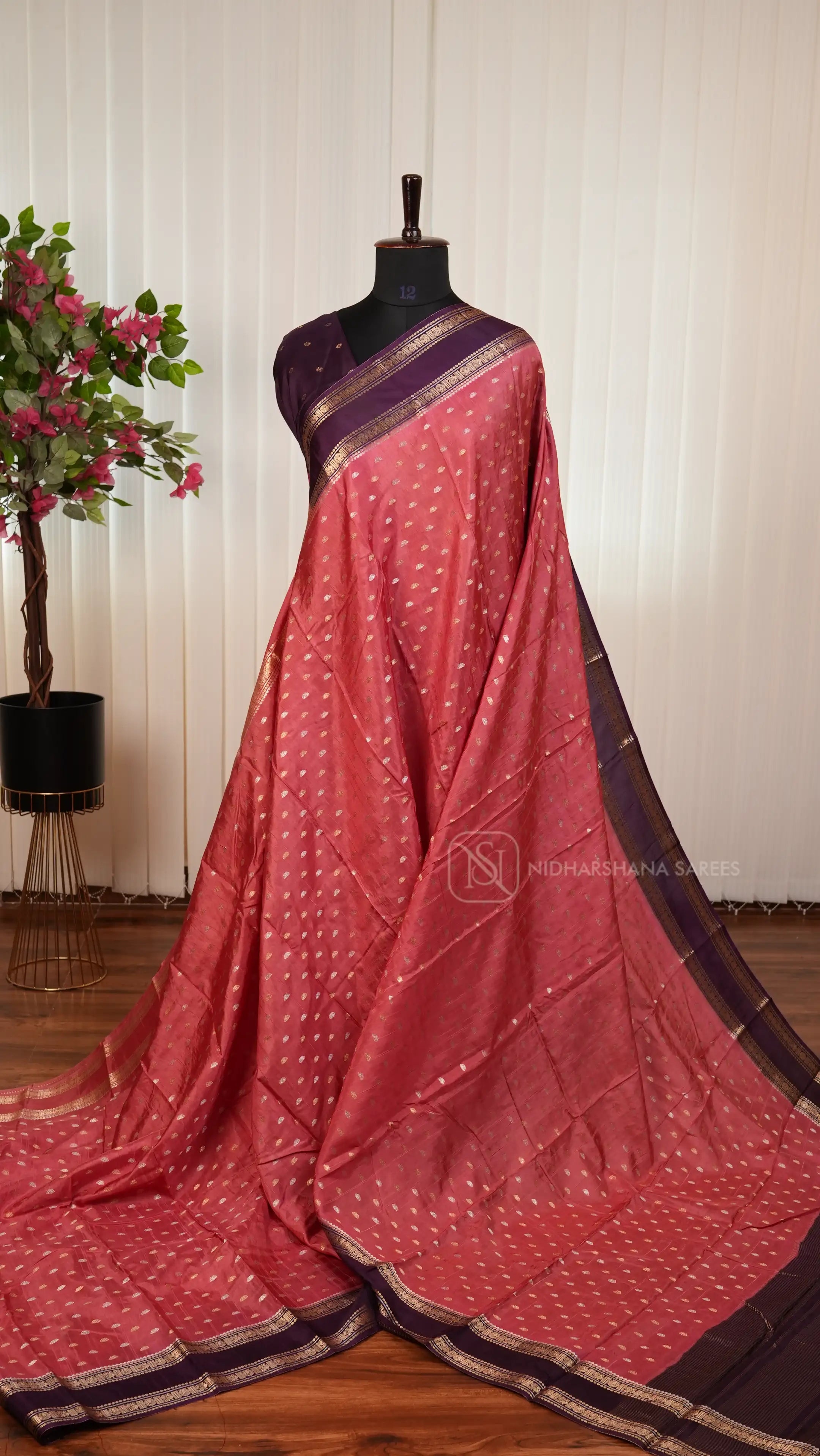 Tussar By Raw Silk With Siver And Gold Zari Butta And Gap Style Border