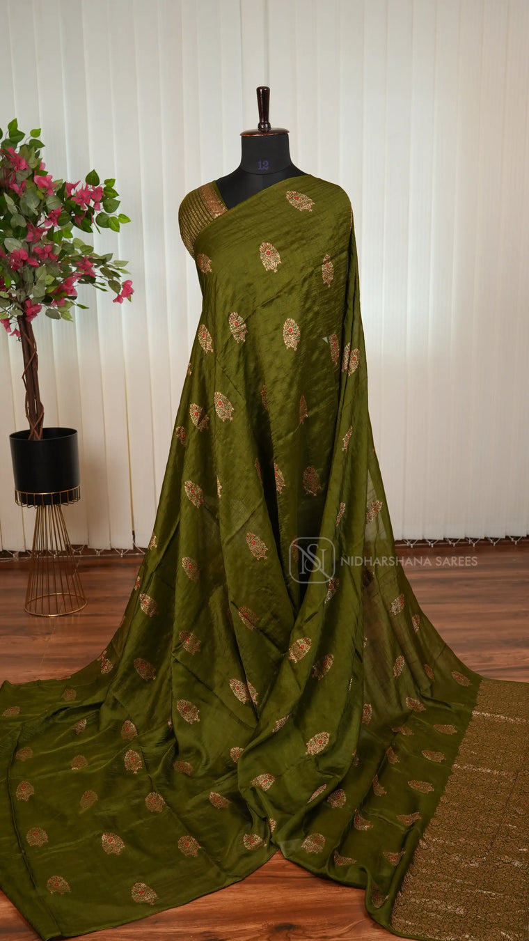Tussar By Viscose Saree With Meena Woven Butta Concept