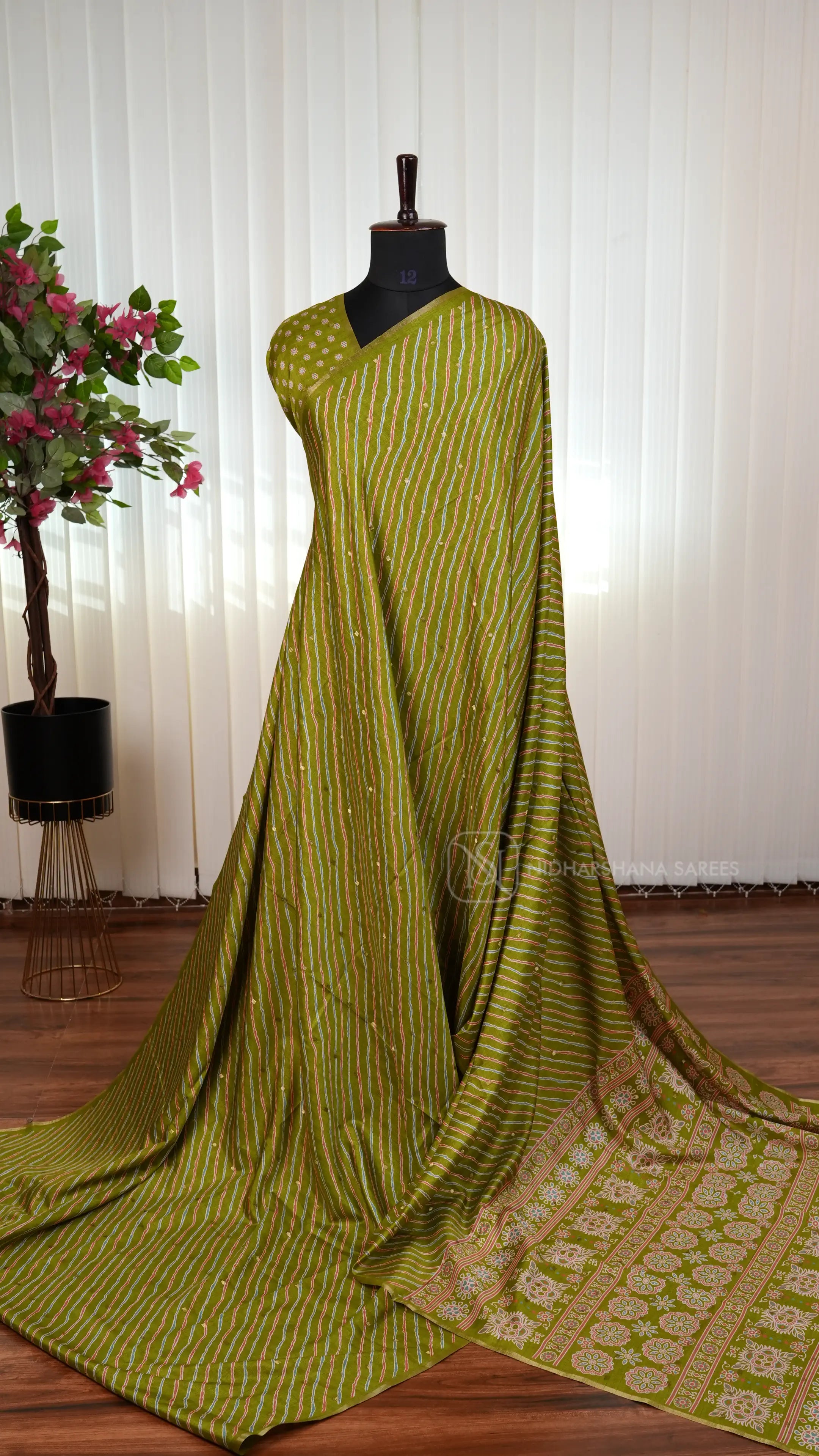 Light Weight Semi Tussar Silk Saree With Lehariya Concept And Zari Butta