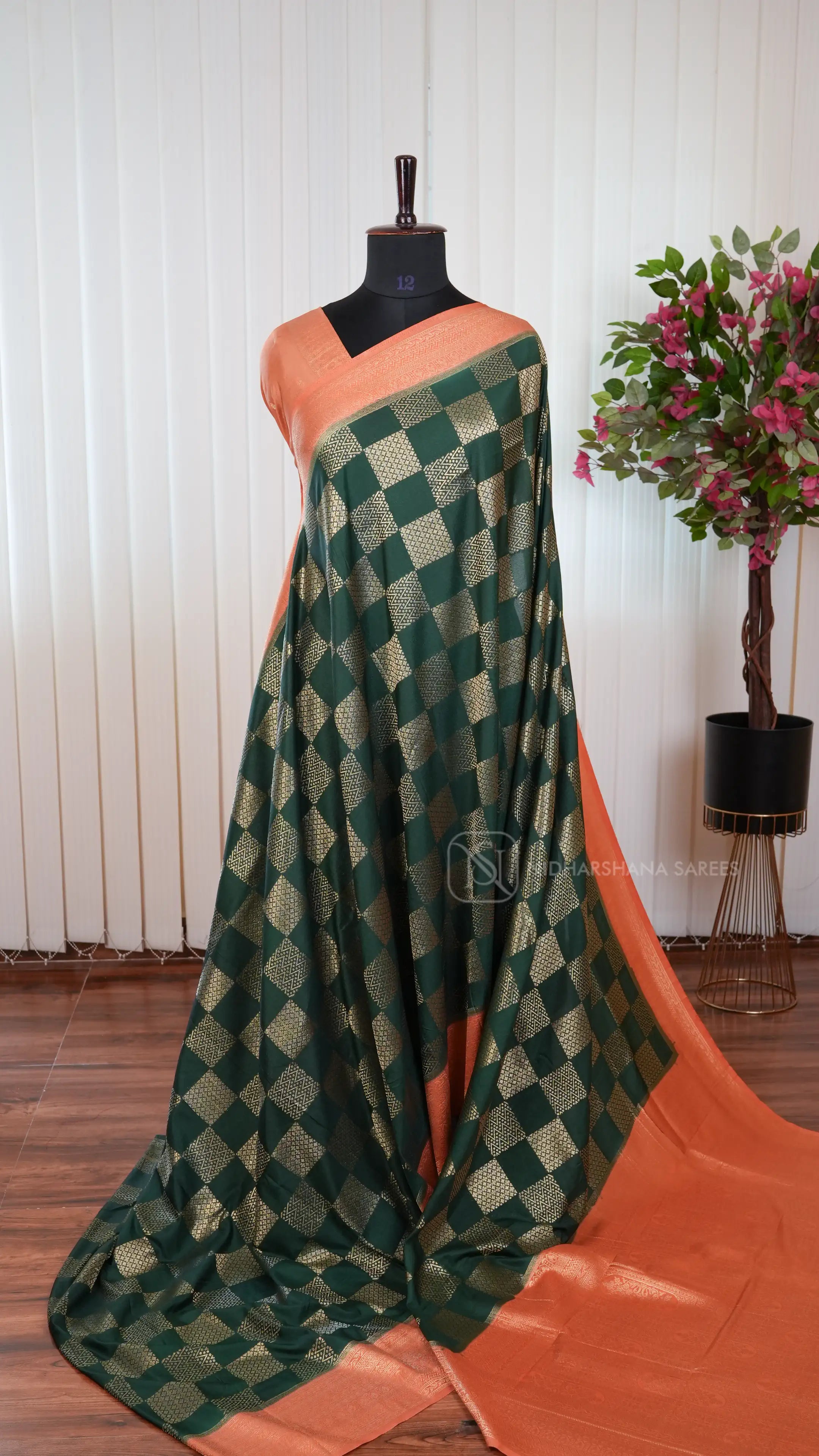 Premium Crepe Silk Saree With Zari Woven Box Pattern And Contrast Border