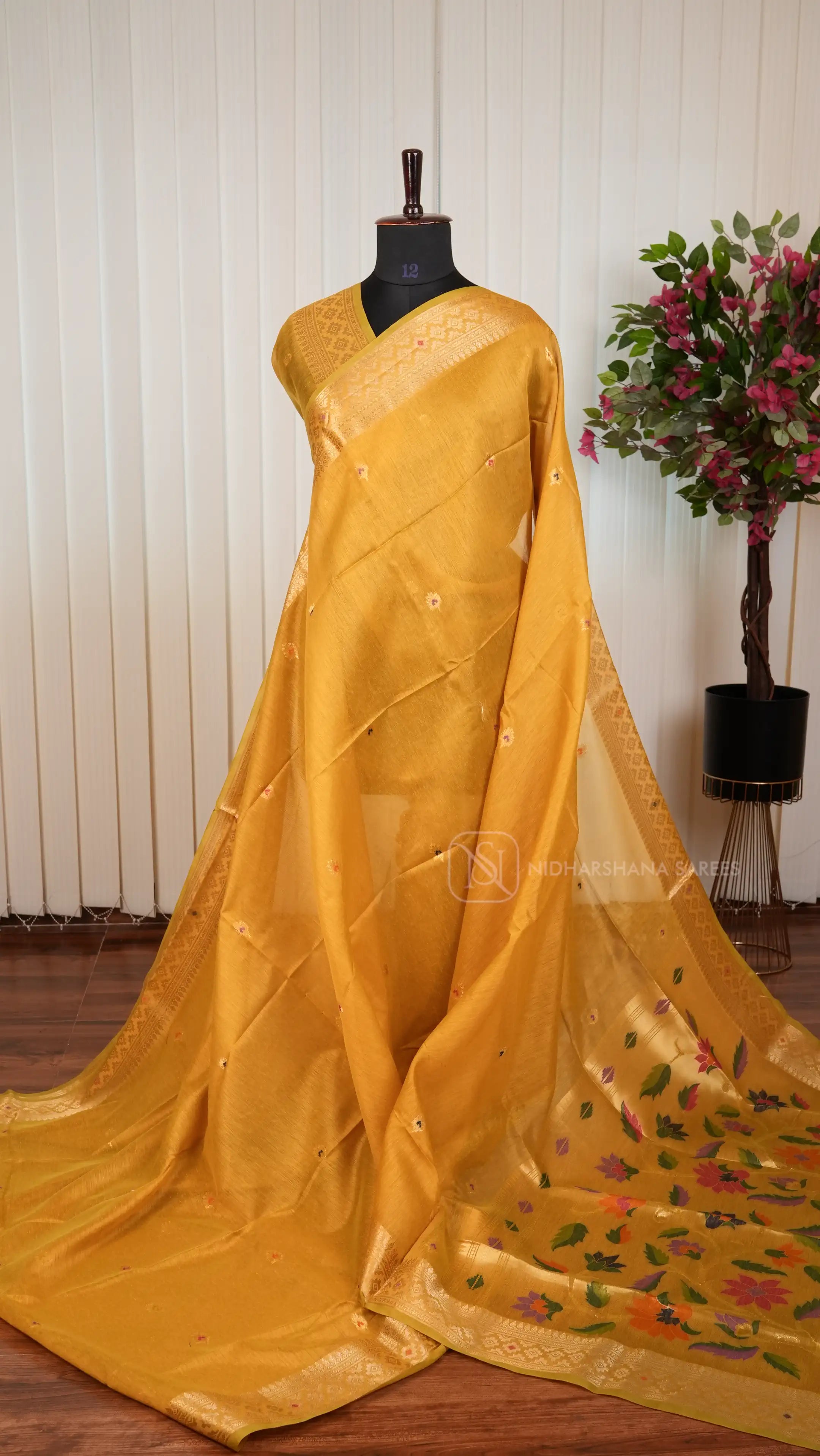 Semi Raw Silk With Meena Butta And Paithani Concept Woven Border