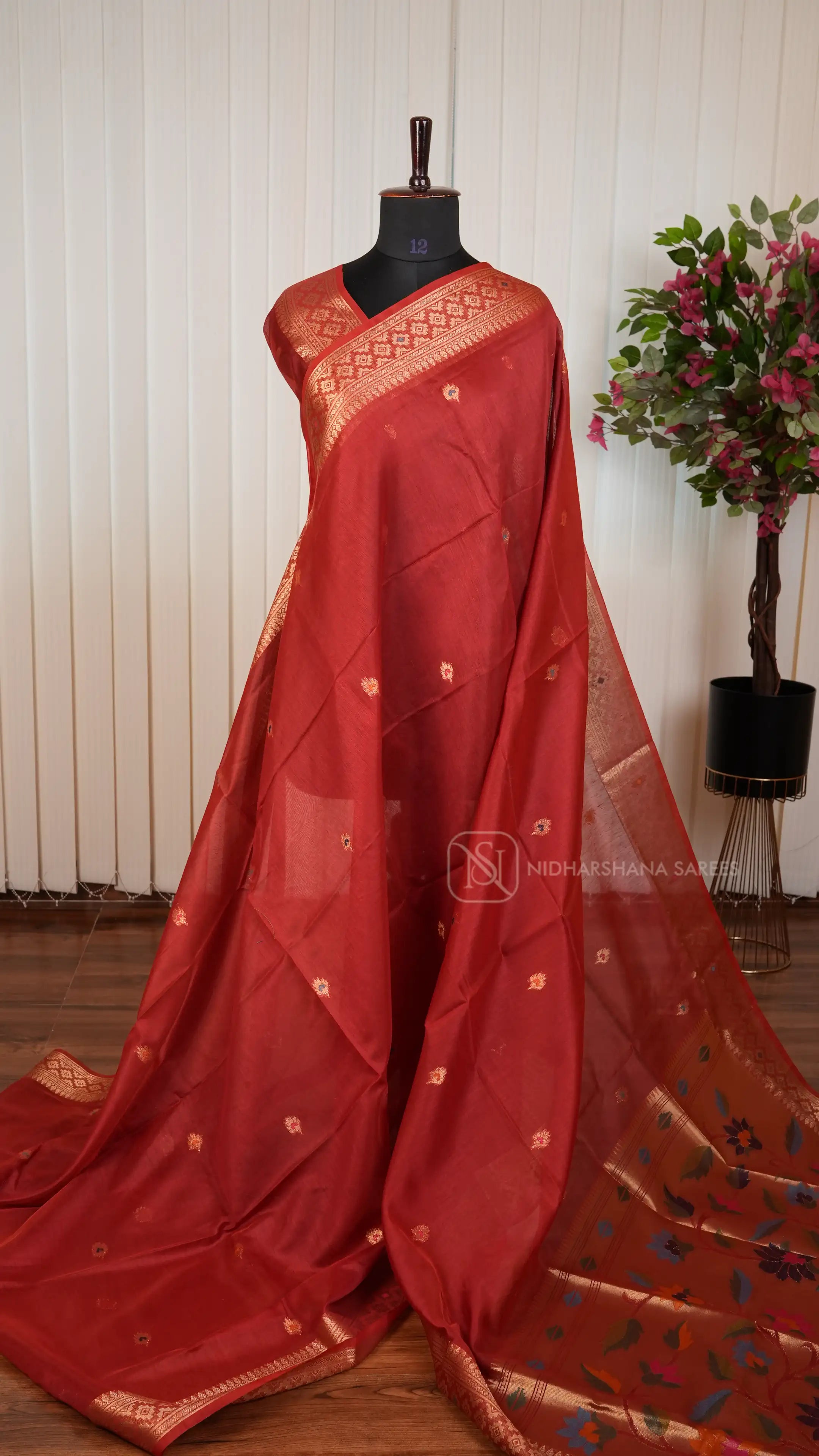 Semi Raw Silk With Meena Butta And Paithani Concept Woven Border