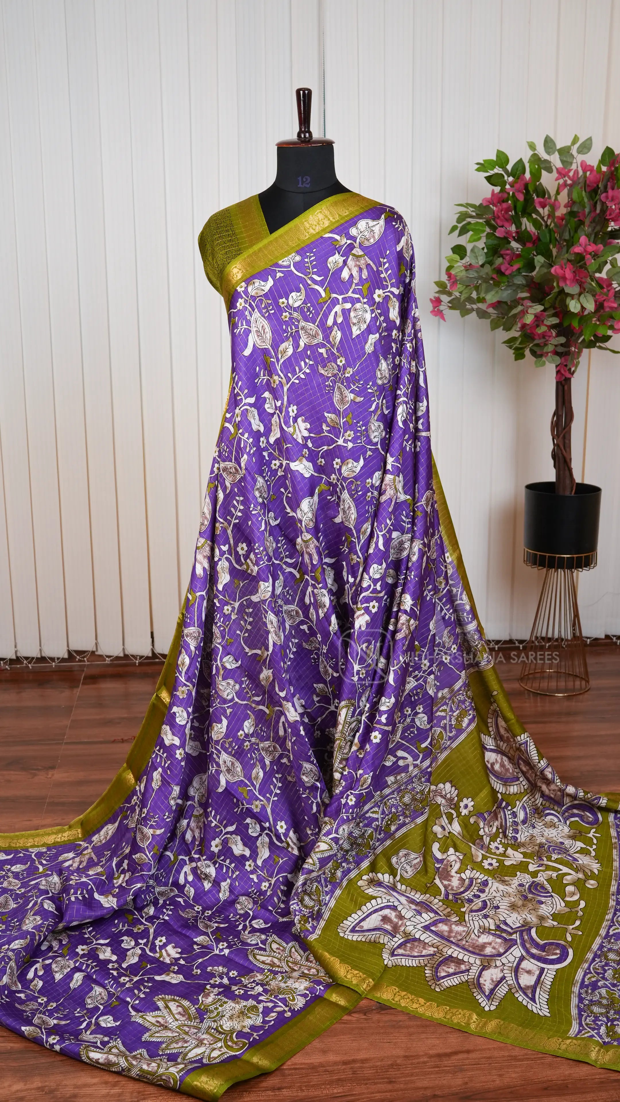 Semi Dola With Zari Checks And Kalamkari Print Concept